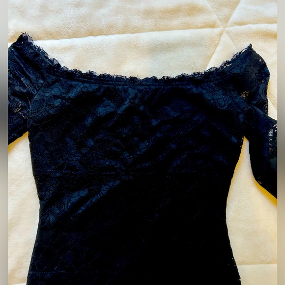 Guess Off-the-Shoulder Black Lace Dress - Picture 2 of 4